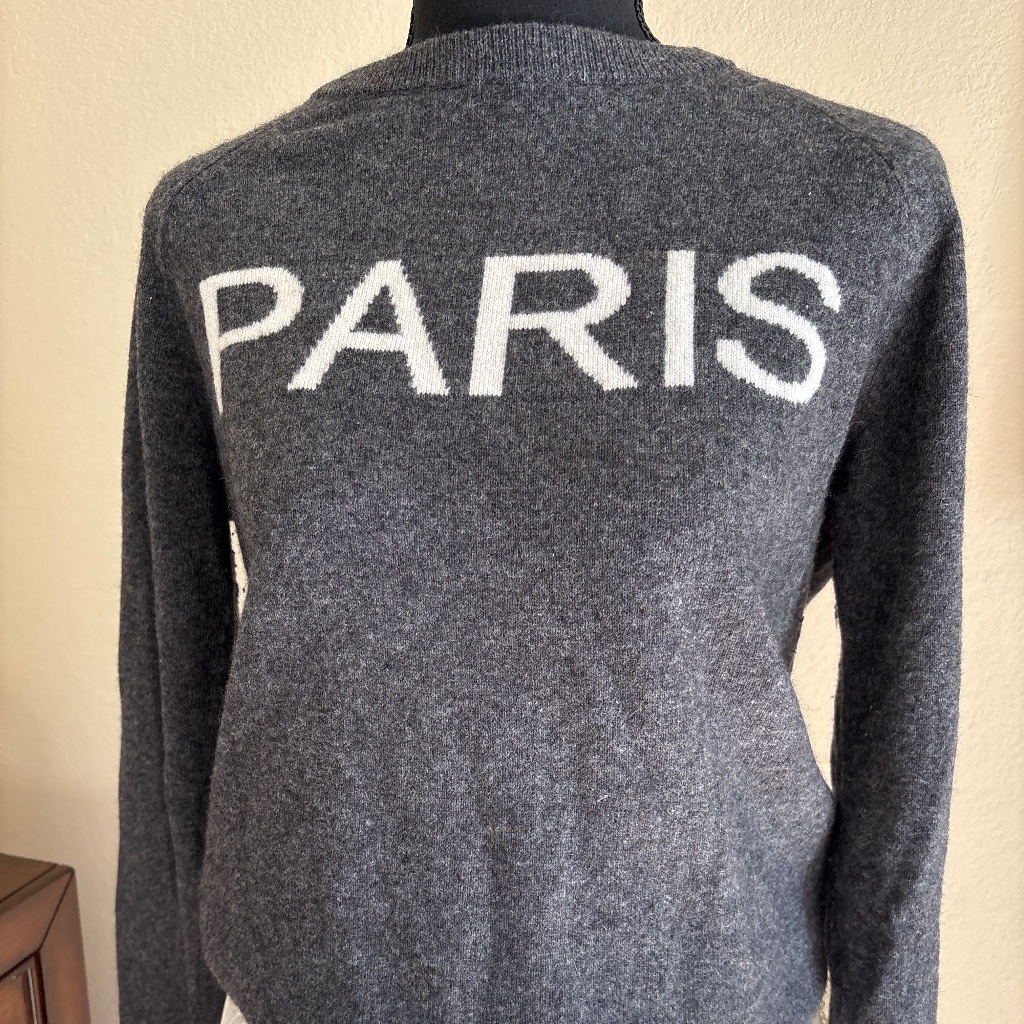 Philosophy Cashmere Paris Sweater Charcoal Gray 100% Cashmere Graphic Knit Size